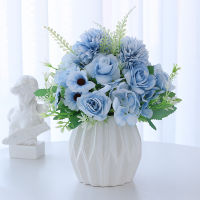 Modern White Ceramic Vase+Artificial Flower Set Accessories Store Club Furnishing Decoration Home Livingroom Desktop Ornaments