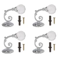 4 PCS Clear Crystal Curtain Holdbacks Wall Mounted Tassel Curtain Tieback Hook Drapery Tiebacks Clothes Coat Hat Towel Hanger Holder (Silver)