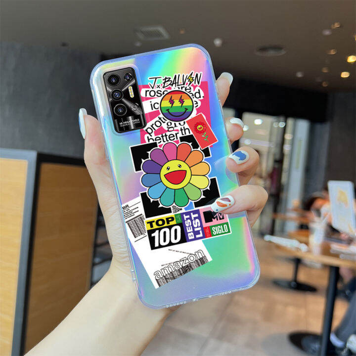 เคส8c-แฟชั่น-tecno-pova-2-pova-3-pova-4-pova-4-pova-4-pro-tecno-spark-10-pro-spark-go-2022-spark-แบรนด์ยอดนิยมดอกไม้สีรุ้งโทรศัพท์สลายเลเซอร์ใสขอบบางเฉียบ-tpu-นุ่มพิเศษบัตรเลเซอร์สีสันสดใสในตัวเคสกันก