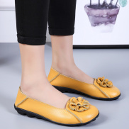 QBELY New Genuine Leather Shoes Woman Slip On Women Flats Moccasins Women
