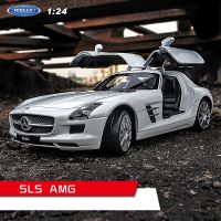 1:24รถเมอร์เซเดส SLS AMG สีขาวรถโลหะผสมตกแต่งรถจำลองโมเดลหล่อขึ้นรูปของขวัญของสะสมเด็กผู้ชาย