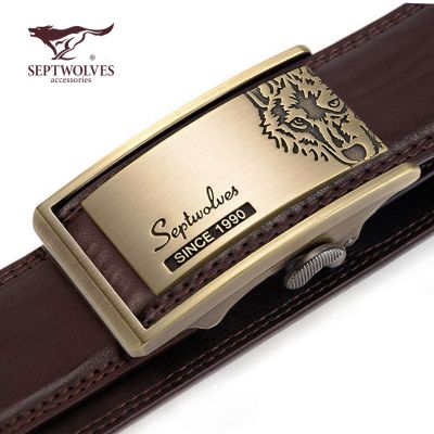 Authentic septwolves button automatic belt buckle belt leather inside a man wear leather belt business and leisure city boy