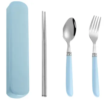 2Pcs Toddler Utensils Stainless Steel Baby Forks and Spoons Kids Silverware  Set Children's Safe Flatware Metal Baby Cutlery Set with Round Handle  (blue) 