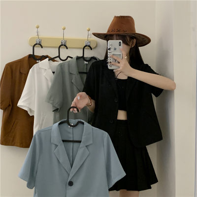 [ส่งไว] Clothinghouse_shop NE04 เสื้อคลุมแขนสั้นครอป กระดุม สไตล์เกาหลี เสื้อครอป แฟชั่นผู้หญิง