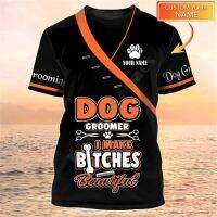 （Hot selling adult and child sizes in 2023）【Custom Name Dog Groomer Beautiful Pet Groomer Uniform Salon Pet 3D Printed T-shirt Streetwear Men/Short Sleeve（Contact Laitu Customization）