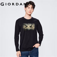 GIORDANO Men Qixi Series T-Shirts Fashion 100% Cotton Art Print Tee Crewneck Long Sleeve Simple Basic Casual Tshirts 91093187