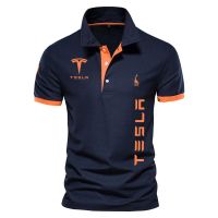 Summer Tesla car logo print High end luxury mens polo shirt 100% Cotton Comfortable Casual Harajuku Mens Polo Short Sleeve Towels