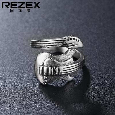 REZEX เครื่องประดับบุคลิกภาพเครื่องประดับกีต้าร์ไฟฟ้าเรโทรผู้ชายไทเทเนียมแหวนเหล็ก