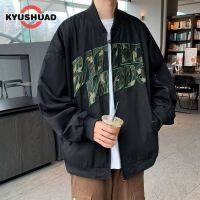 KYUSHUAD แจ็กเก็ตคู่ชายมีฮู้ด เสื้อแจ็คเก็ตลำลองบาง Jaket Baseball ชายอเมริกาแบบย้อนยุค