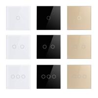 1/2/3 Gang 1 Way EU Stanard Touch Switch Waterproof Glass Panel LED light Touch Switch Wall Touch Screen Switch AC170-240V Power Points  Switches Save