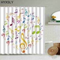 Music Shower Curtain Color Musical Instruments Note Rhythm Song Waterproof Bathroom Hanging Partition Cloth Curtains With Hook