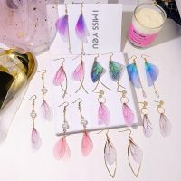 【YF】✌▨♘  Korean Asymmetric Imitation Earrings Fashion Feather Brincos Statement Jewelry