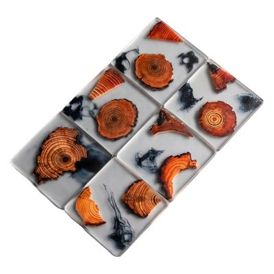 NICEFurniture Pine Wood Resin Coasters with Holder Heat-Resistant Placemats Coffee Tea Cup Pad