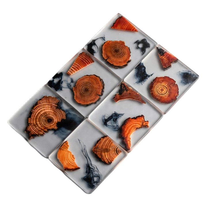Pine Wood Resin Coasters with Holder Rack Unique Heat-Resistant Placemats Drinks Mat Waterproof Non-Slip Tea Cup Pad S14 21