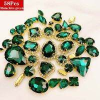 58pcs/bag Shiny Malachite Green Sew on StonesGold Base Mix Size Crystal Glass Loose Rhinestones Diy/Clothes/Wedding Decoration