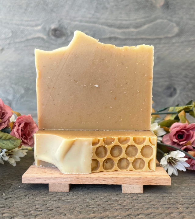 Oat, Honey, and Goat Milk Soap (unscented) - all natural handmade soap 145 g.