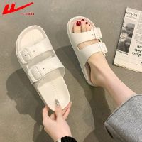 【Ready】? Pu back slippers womens outer -mat le rken sle summer drag wet horizontal bottom word s and slippers