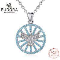 Eudora สร้อยนกอินทรี925เงินสเตอร์ลิงแท้สีฟ้าจี้คริสตัลพร้อมสร้อยเงินประดับอย่างดีสำหรับ Cyd408ผู้หญิง