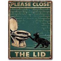 SKIYGTH Tin Sign Black Cat Please Close The Lid Bathroom Restroom Retro Tin Signs Vintage Signs