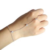 High quality 925 sterling silver gold color micro pave cz station charm chain bracelet with ring fashion wrist jewelry for women