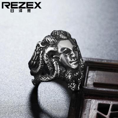 REZEX เครื่องประดับบุคลิกภาพย้อนยุคยุโรปตำนานโรมันโบราณงูเมดูซ่าไทเทเนียมแหวนเหล็ก