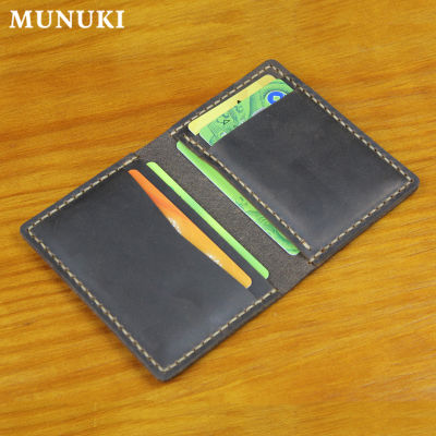 MUNUKI เคสใส่บัตรทำมือ,กระเป๋าเงินหนังเครซี่ฮอร์สแนววินเทจกระเป๋าใส่บัตรเครดิตแบบบางๆที่ใส่นามบัตรปี MC405