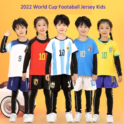【Ready Stock】 2022 National Team Football Jersey for Kids Messi Jersey Set Argentina Portugal Italy Teenager Soccer Training Clothes