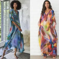 --D0512 Europe and the United States hot style rayon printing beach blouse loose gown style dress is prevented bask in unlined upper garment bikini smock