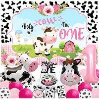 JOYMEMO Cow ชุดอุปกรณ์ตกแต่งงานวันเกิดที่1,วัวศักดิ์สิทธิ์ฉันหนึ่งสีชมพูอุปกรณ์ตกแต่งงานวันเกิดสำหรับเด็กผู้หญิง-วัวศักดิ์สิทธิ์ฉันเป็นหนึ่งในฉากหลังของเก้าอี้สูงแบนเนอร์เค้กท็อปเปอร์ลูกโป่งวัวร้อนสีชมพูและลูกโป่งยางวัว