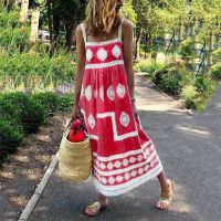 Ladies Casual Print Swing Dress Summer Beach Maxi Sundress Strap Boho Printed Casual Mother Of The Dresses