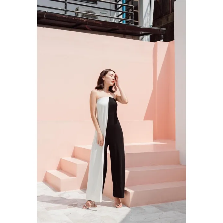 Two tone jumpsuit จั๊มสูททูโทน ผ้ายืด | Lazada.co.th