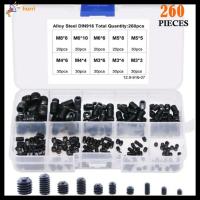 HORRI เหล็กกล้าคาร์บอนเกรด12.9 ชุดสกรูสกรู สีดำสีดำ 10ขนาด Hex grub screw Assortment KIT พร้อมกล่องเก็บของ M3/4/5/6/8 ไดรฟ์ HEX ภายใน ตกแต่งด้วยไม้ตกแต่ง