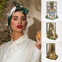 ✳✜  90x90cm Square Silk Scarf for Women Satin Hijab Handkerchief Printed Female Square Head Bandana Small Silk Hair Band Scarf Bag