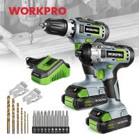 WORKPRO 20โวลต์สว่านไฟฟ้าไร้สายและไขควงกระแทกไดร์เวอร์ชุดเครื่องมือไฟฟ้าแบบชาร์จชุดที่มี16ชิ้นชุดอุปกรณ์เสริม