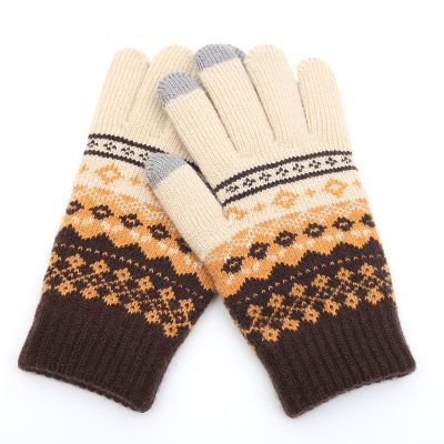 2022 New Winter Touch Screen Gloves Warm Fashion Knitted Flower Pattern Gloves Unisex Thickened Ski Cold Wind Linked Gift Gloves