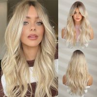 oneNonly Blonde Wig with Bangs Long Wave Good Quality Synthetic Wigs for Women Halloween Party Natural Heat Resistant Hair Wig  Hair Extensions Pads
