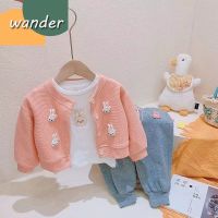 WANDER เสื้อกันหนาวเด็ก เสื้อโค้ทเด็กญ การออกแบบสีทึบแฟชั่นเกาหลี เสื้อโค้ทหลวมที่ให้ความอบอุ่นจากผ้าฝ้ายบริสุทธิ์สำหรับเด็กผู้หญิง23822