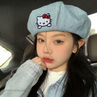 Sanrio Hello ใหม่ Denim Beret หมวกฟักทอง Streetwear ผู้หญิงเกาหลีการ์ตูนหมวก Y2k หมวกแฟชั่นหญิง Headwear อุปกรณ์เสริม