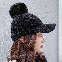 New Winter Hats For Women Baseball Cap With Pom Pom Faux Fur Ball Proof Thick Warm Solid Color Fashion Casual Female Bonnet