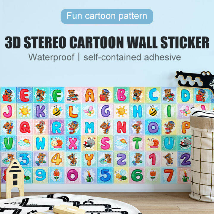 3D Foam Wallpaper Animal Alphanumeric Wall Sticker Design Waterproof