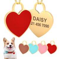 ▥ Heart Shape Dog ID Tag Personalized Dogs Cats Nameplate Tags Anti-lost Name Plate Free Engraving Dog Accessories Pink