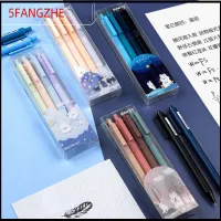 5FANGZHE 4Colors/Set หมึกสี0.5มม. ปากกาเจล การอบแห้งอย่างรวดเร็ว เครื่องเขียนสเตชันเนอรี เครื่องมือสำหรับเขียน ที่มีคุณภาพสูง ประเภทกดกด ปากกาที่เป็นกลาง ของขวัญสำหรับนักเรียน