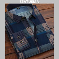 SEATUEMA เสื้อเชิ้ตลายสก๊อตสำหรับผู้ชาย ฤดูใบไม้ผลิและฤดูร้อนผ้าฝ้ายพิมพ์หมากรุกหมากรุกเสื้อเชิ้ตแขนยาว Sun Wear เสื้อเชิ้ตผู้ชาย