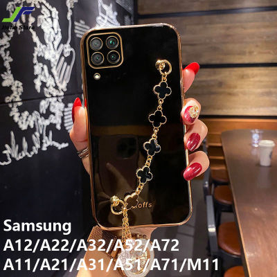 JieFie เคสโทรศัพท์ Samsung Galaxy A12 / A32 / A52 / A72 / A22 / A11 / M11 / A31 / A51 / A71 / A14 / A24 / A34 / A54 แฟชั่นชุบโครเมี่ยม TPU ฝาครอบสร้อยข้อมือโทรศัพท์กรณี