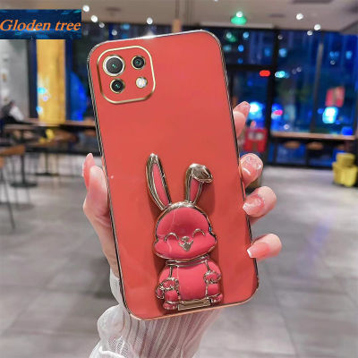Andyh New Design For Xiaomi 11 Lite 11 Lite 5G Case Luxury 3D Stereo Stand Bracket Smile Rabbit Electroplating Smooth Phone Case Fashion Cute Soft Case