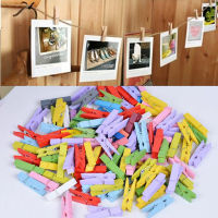 50pcs 25mm Natural Wooden Colored Photo Mini Clips Memo Paper Peg Clothespin DIY Stationery Christmas Wedding Party Home Decor Clips Pins Tacks