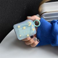 INS Cute Star Moon Blue Square Earphne Case For Airpods 3 Pro 2 With Keyring Bluetooth Headset Cover For Airpods 1 2 3 Coque Wireless Earbud Cases