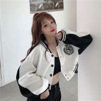 MEXZT Women Patchwork Embroidery Crop Baseball Coats Korean Fashion Long Sleeve BF Jackets Spring Retro Streetwear Lady Outwear