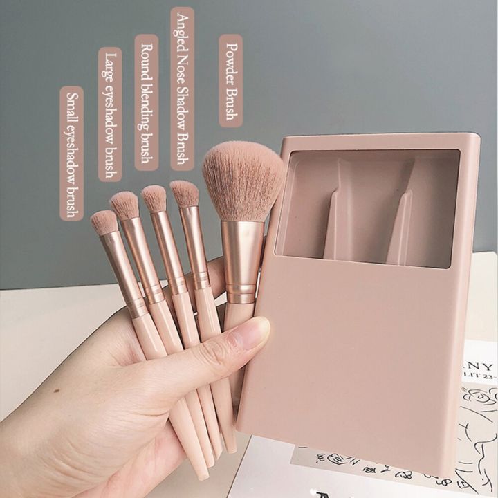 portable-makeup-brush-set-with-mirror-for-travel-lip-highlight-eyeshadow-and-foundation-powder-blending-cosmetic-tools-makeup-brushes-sets