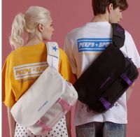 ✓✲ South Korea PEEPS embroidered stars cross-body bag couple style backpack school bag student all-match cross-body trendy tooling bag